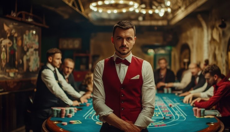 Meja Free Bet Blackjack dealer langsung di studio elexistoto dengan kamera multi-sudut